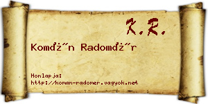 Komán Radomér névjegykártya